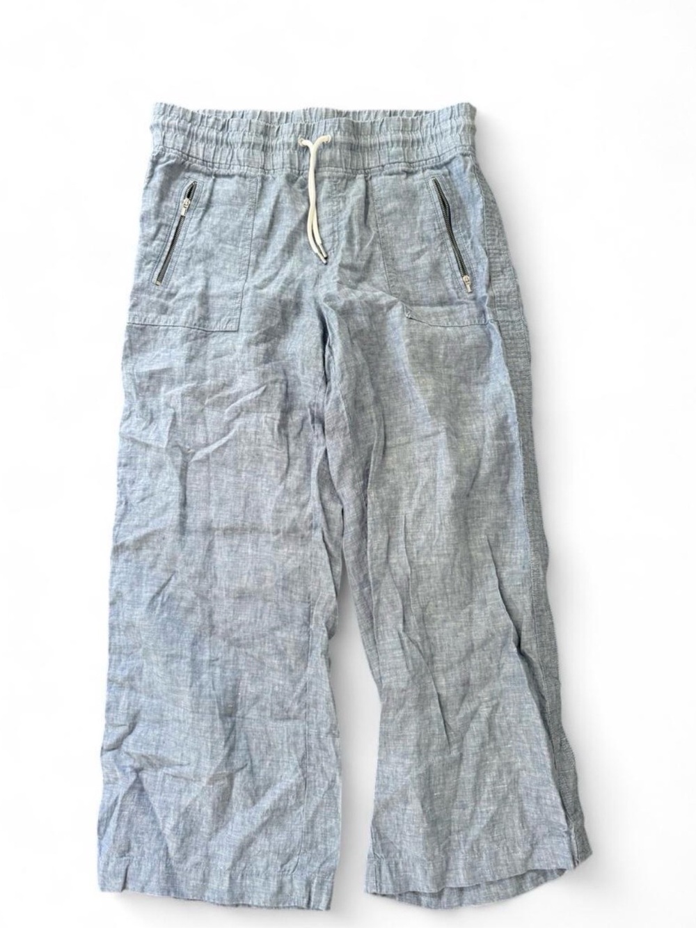 Athleta Light Blue Wide-Leg Drawstring Linen Joggers